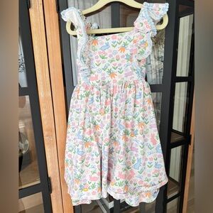 Girls Floral Bunny Print Ruffle Sundress - White Multi